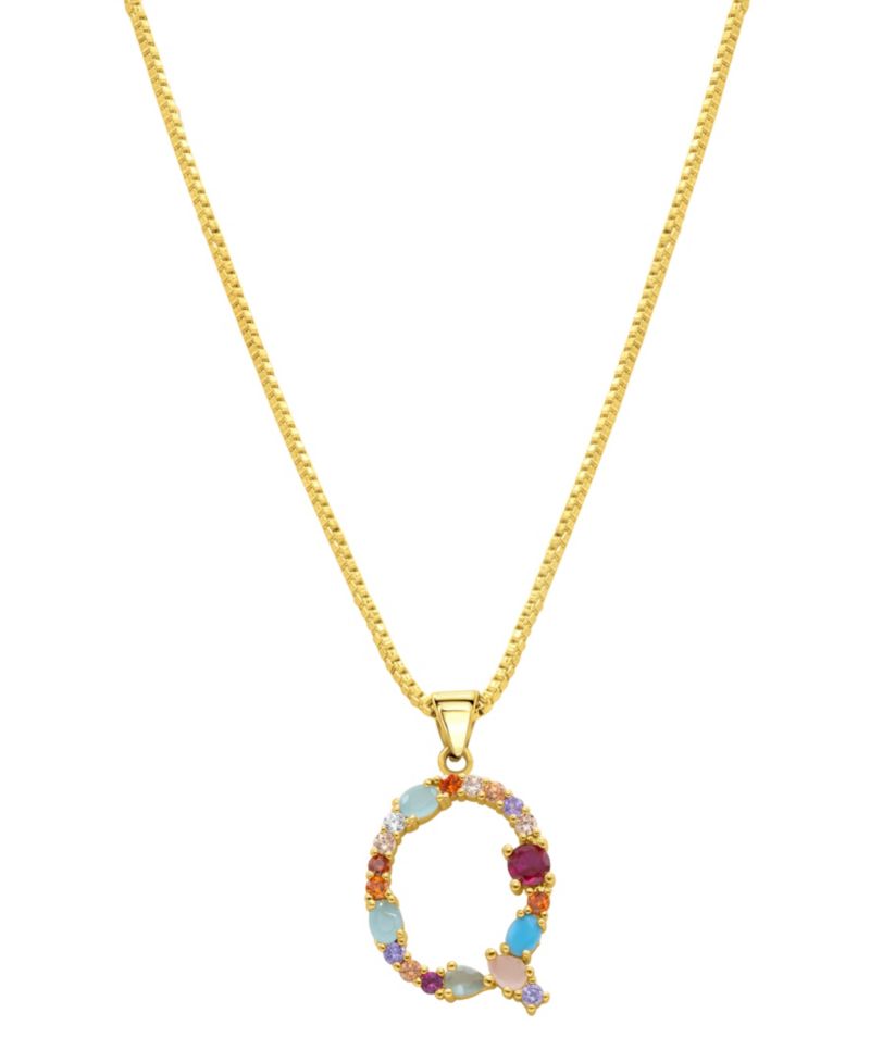 14K Gold-Plated Multi Color Stone Initial Necklace