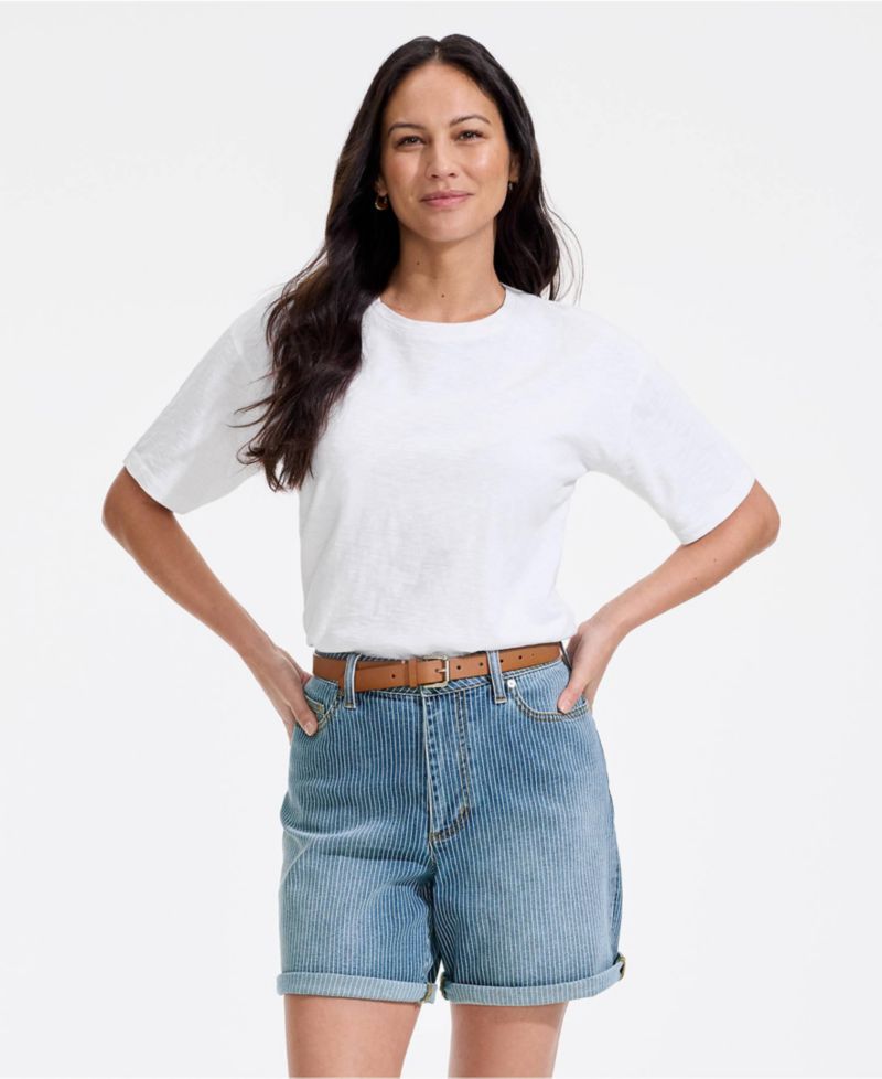Petite Soft Denim Mid Rise 7" Jean Shorts