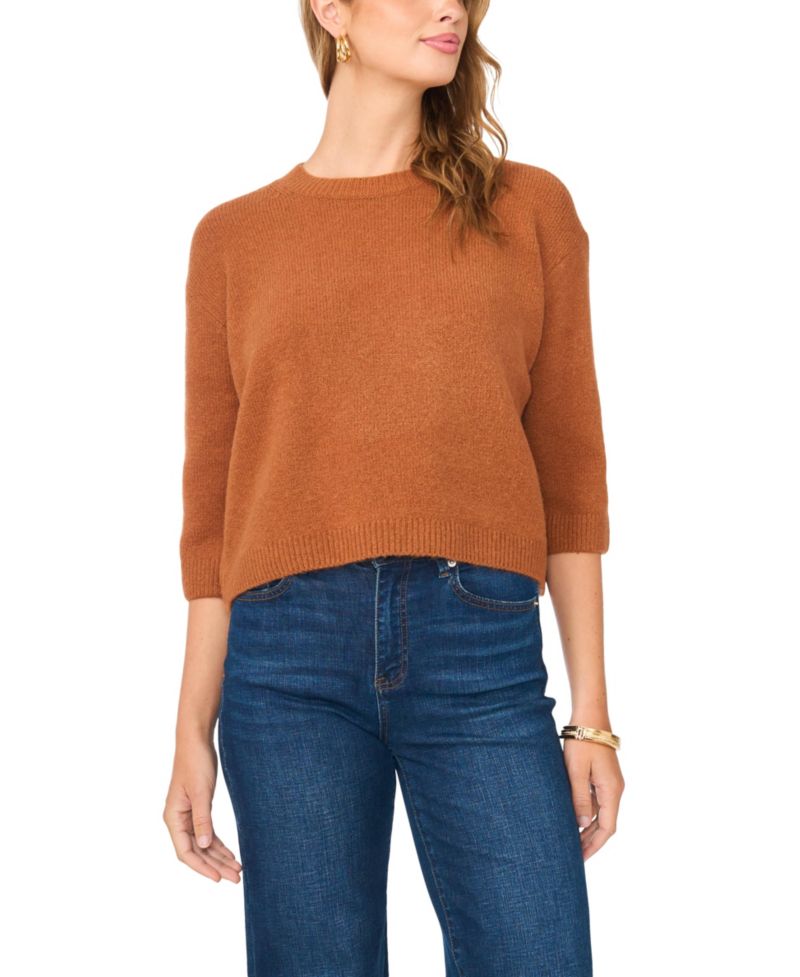 Women's 3/4-Sleeve Crewneck Pullover Sweater