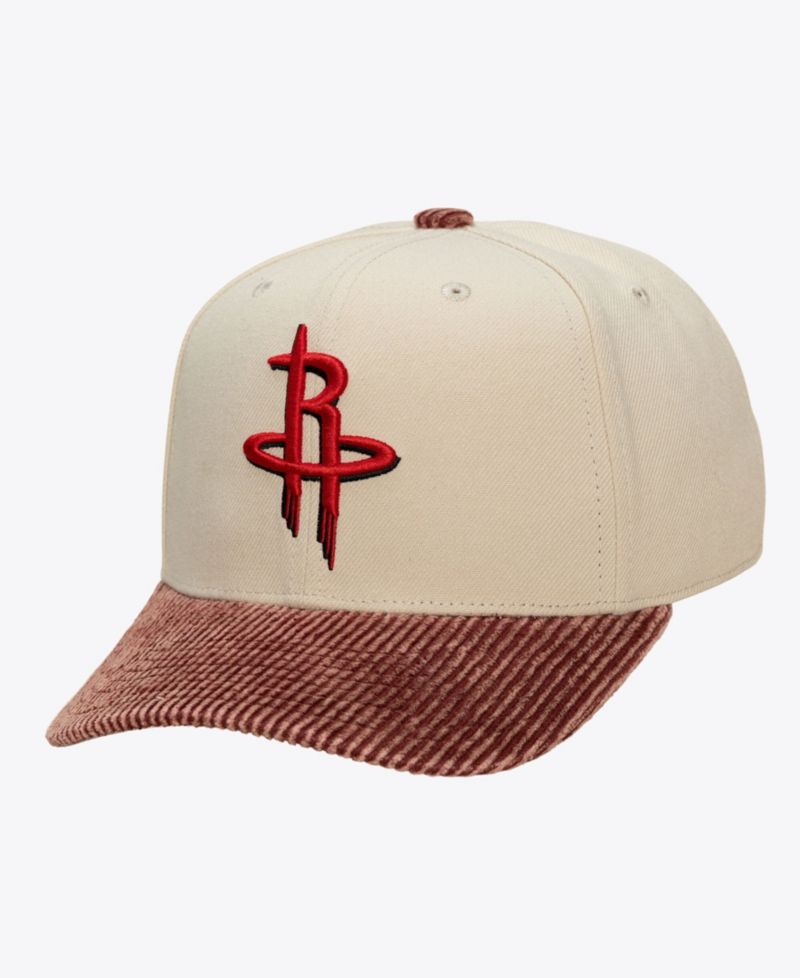 Men's Cream/Red Houston Rockets Washed Corduroy Pro Crown Snapback Hat