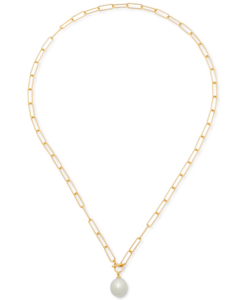 Cultured Freshwater Pearl (11 x 9mm) Paperclip Link 17" Pendant Necklace