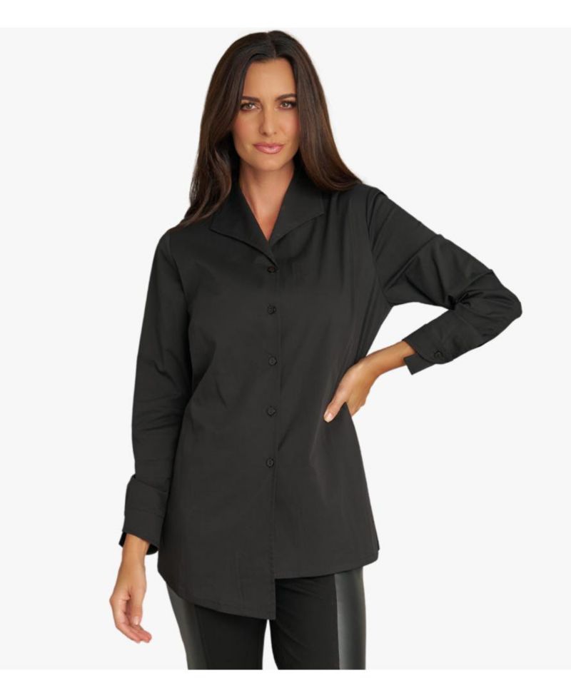 Women's Long Sleeves Cotton Poplin Asymmetrical Unique Cuff Transformation Tunic