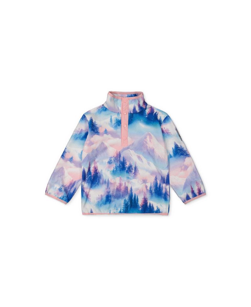 Girls' 4-16 Mid-Season Half-Zip Pullover Plush Fleece Mountain Print Jacket