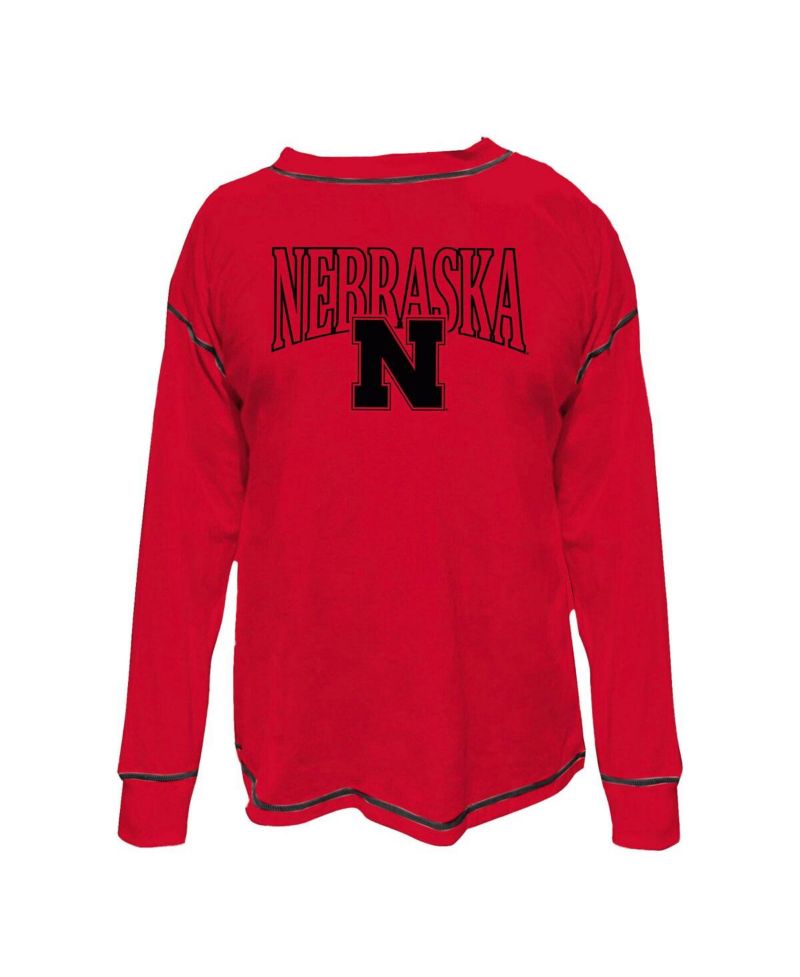 Women's Scarlet Nebraska Huskers Plus Size Contrast Stitch Sweatshirt
