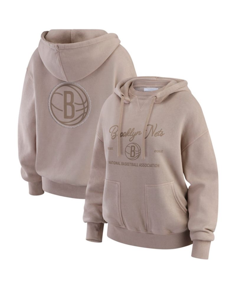 Women's Tan Brooklyn Nets Washed Pullover Crewdie