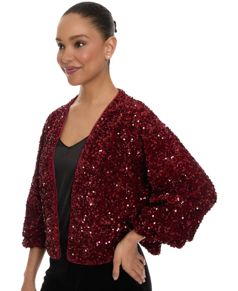 Women's Sequin Cropped V-Neck Bomber Jacket