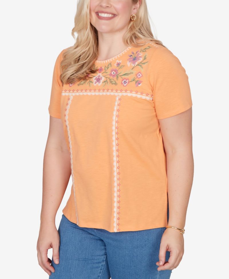 Petite Beachcomber Embroidered Floral Neck Short-Sleeve T-Shirt