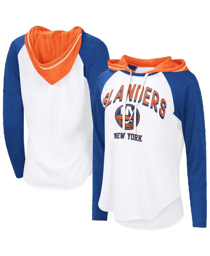 Women's White New York Islanders VIP Raglan Long Sleeve Hoodie T-Shirt