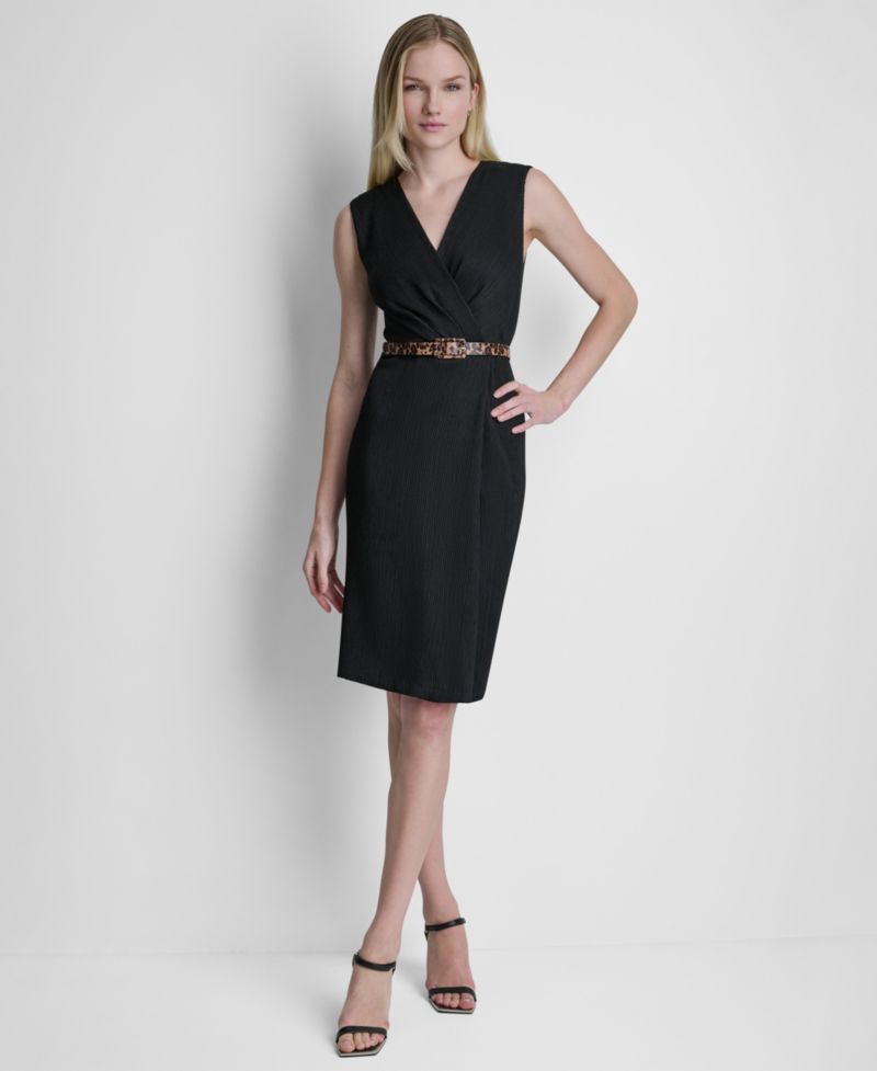 Women's V-Neck Belted Midi Dress