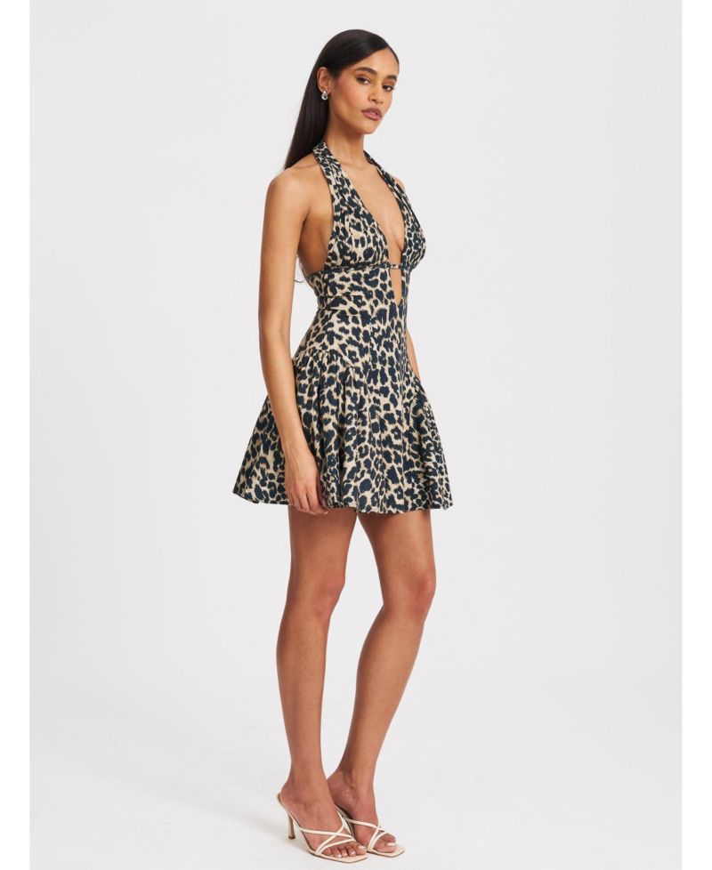 Women's Mackenzie Cheetah Print Halter Linen Mini Dress