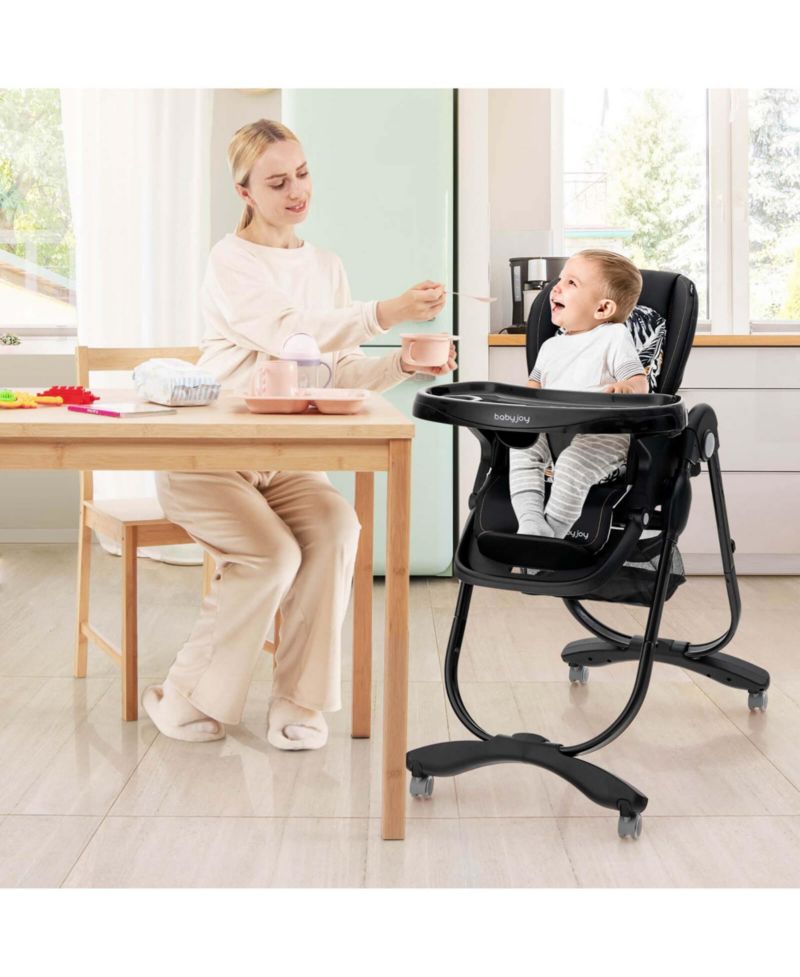 Highchair for Babies and Toddlers with Rolling Wheels Adjustable Height Footrest