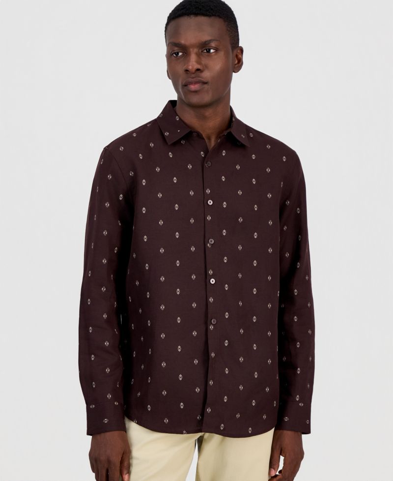 Men's Spaced Geometric Long-Sleeve Woven Shirt