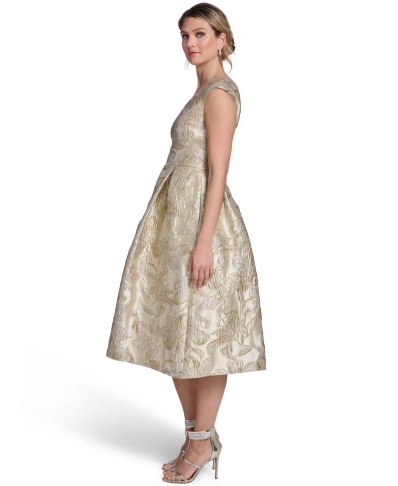 Women's V-Neck Cap-Sleeve Midi Dress