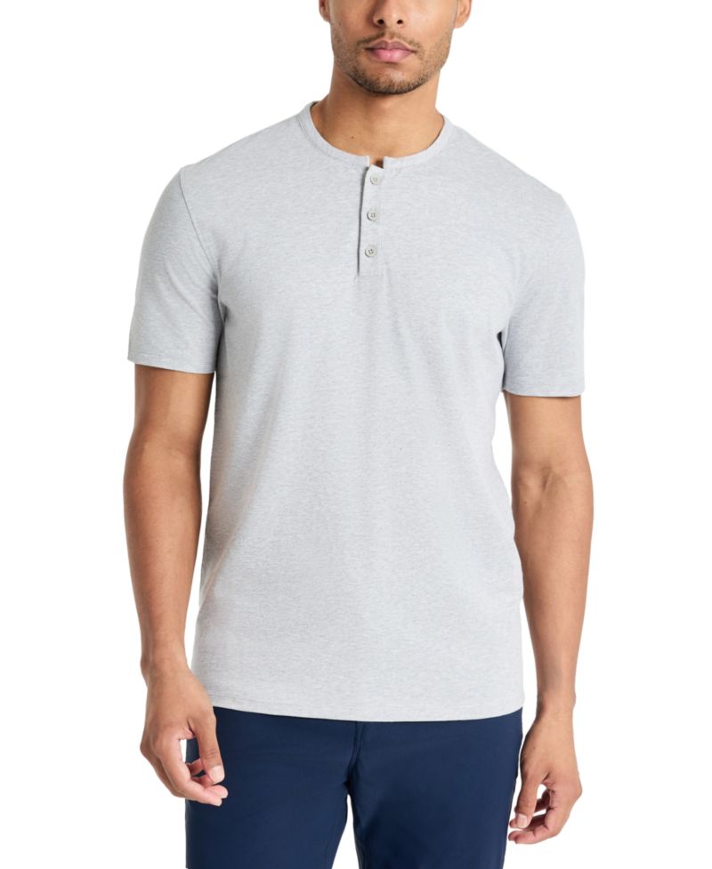 Men's 4-Way Stretch Heathered Stand-Collar Piqu&eacute; Henley