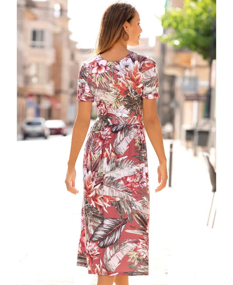 Women's Printed Everyday Comfort Wrap V-Neck Midi Dress