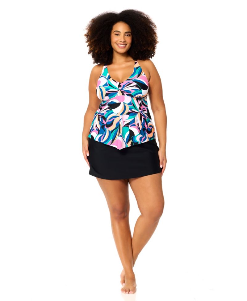 Women's Plus Size Aviva Trendy Underwired Tankini Top and Skirt