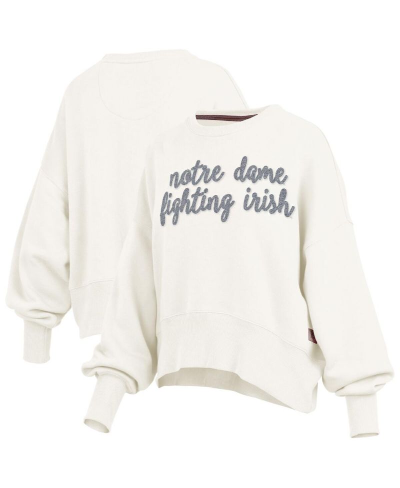 Women's Cream Notre Dame Fighting Irish Oversized Chelsea Waist Length Pullover Sweatshirt