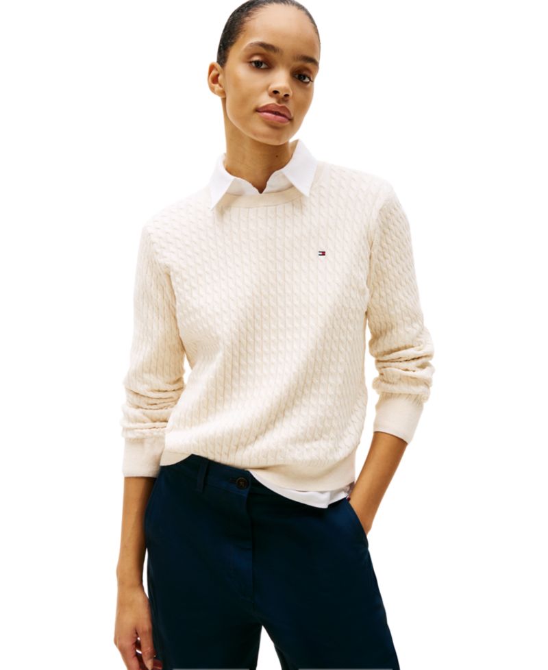 Women's Fine Gauge Cable Crewneck Sweater