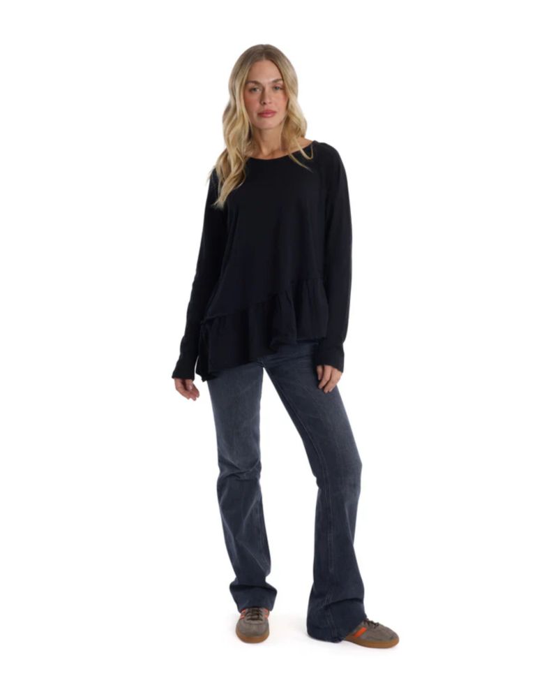Women's Clothing Raglan Long Sleeve Asymmetric Peplum
