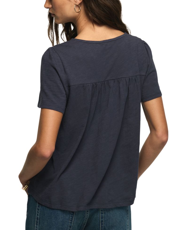 Women's Embroidered Yoke Square Neck Short-Sleeve T-Shirt