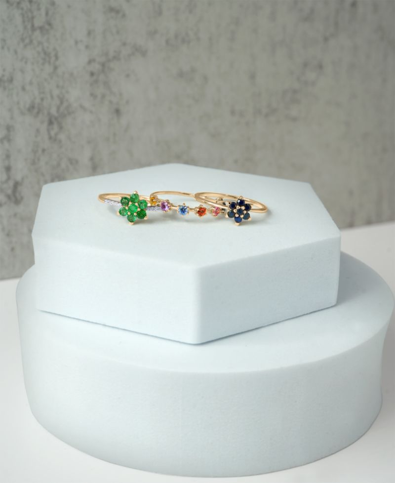 Emerald (1/2 ct. t.w.) & Diamond (1/20 ct. t.w.) Flower Ring in 14K Gold over Sterling Silver