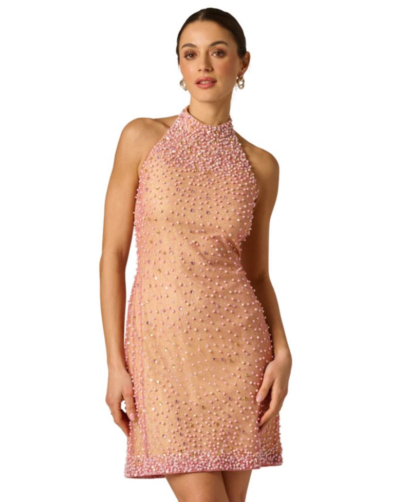 Women's Embellished Halter Neck Swing Dress