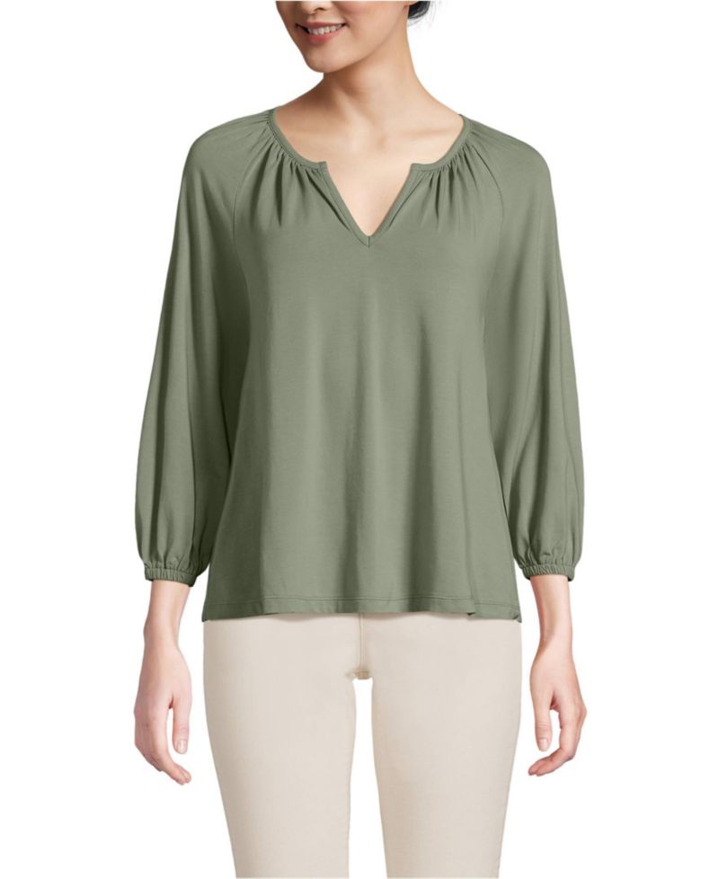 Women's Lightweight Jersey Notch Neck Gather Blouse