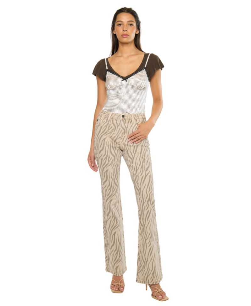 Women's USA Juniors' High Rise Zebra Print Flare Jeans