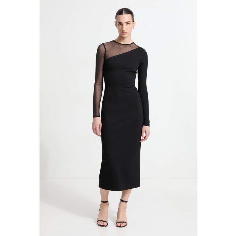 Women's Milo Mesh-Sleeve Column Midi Dress with Back Slit