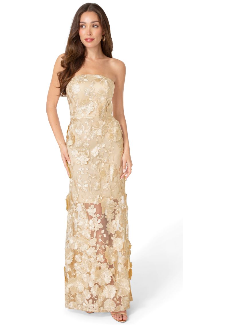 Women's Strapless Embroidery Maxi Dress