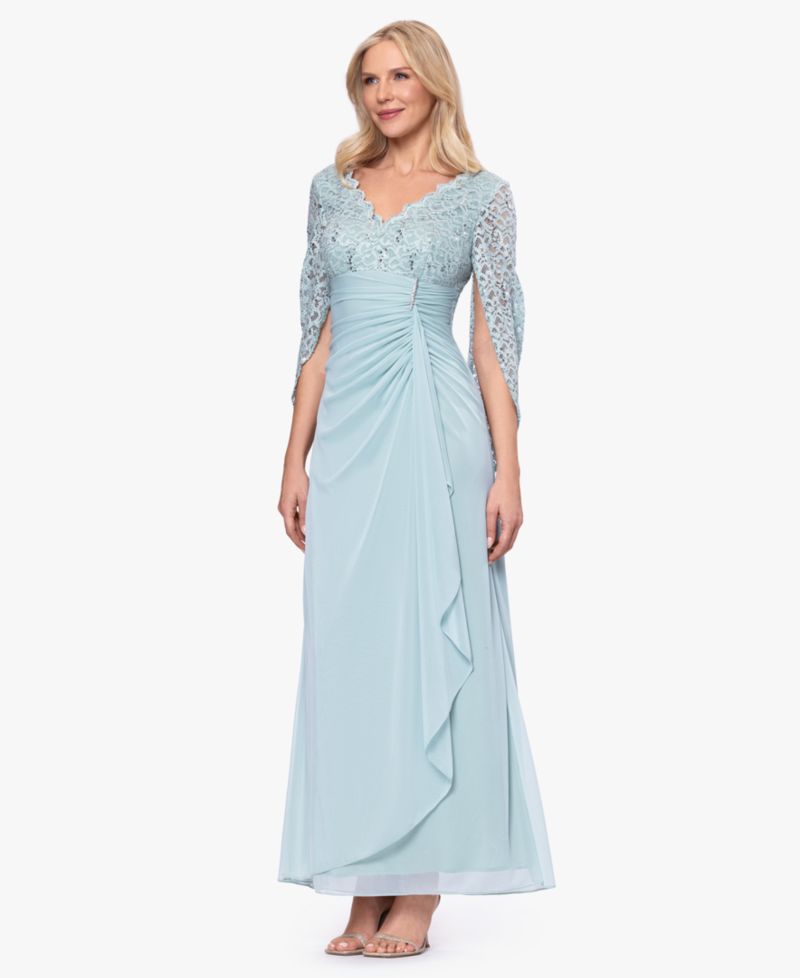 Betsy & Adam Women's Draped Lace Chiffon Gown