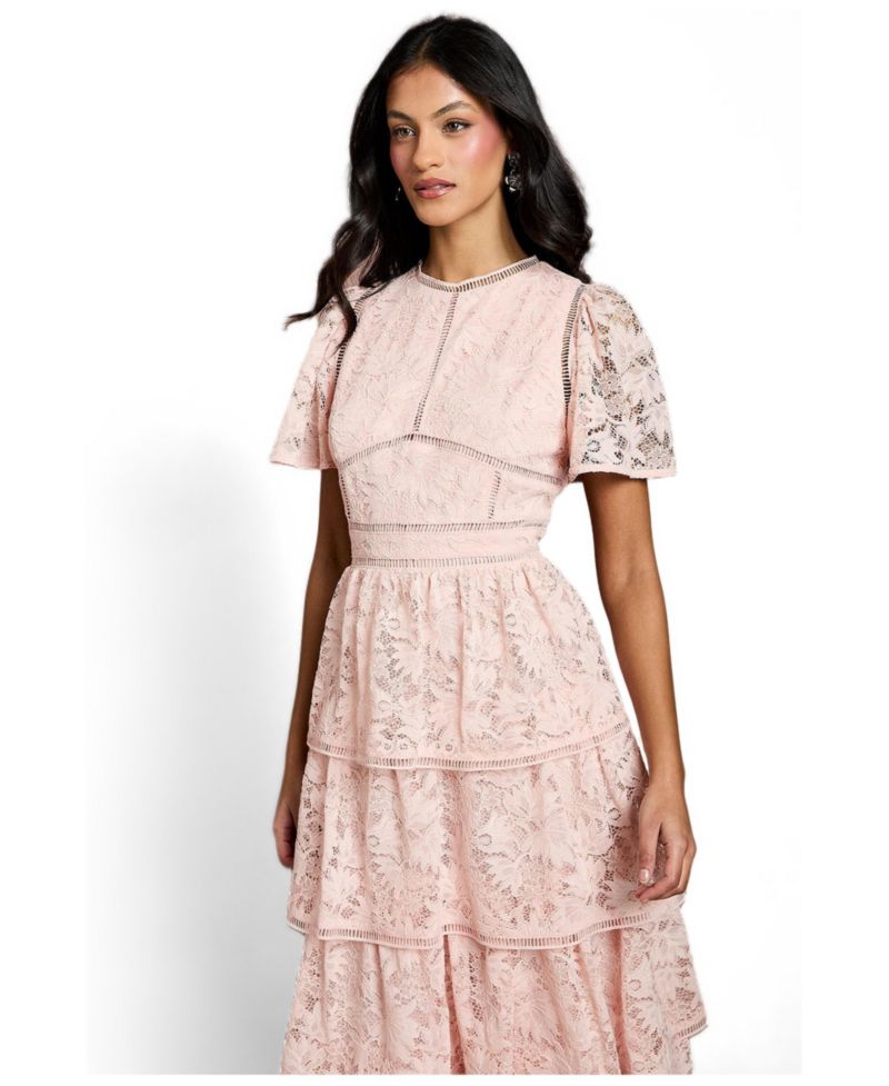 Women's Flutter Sleeve Tiered Midi Dress
