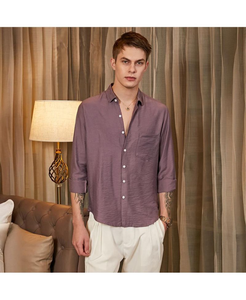 Men's Grape Purple Breezy Wrinked Relaxed Shirt