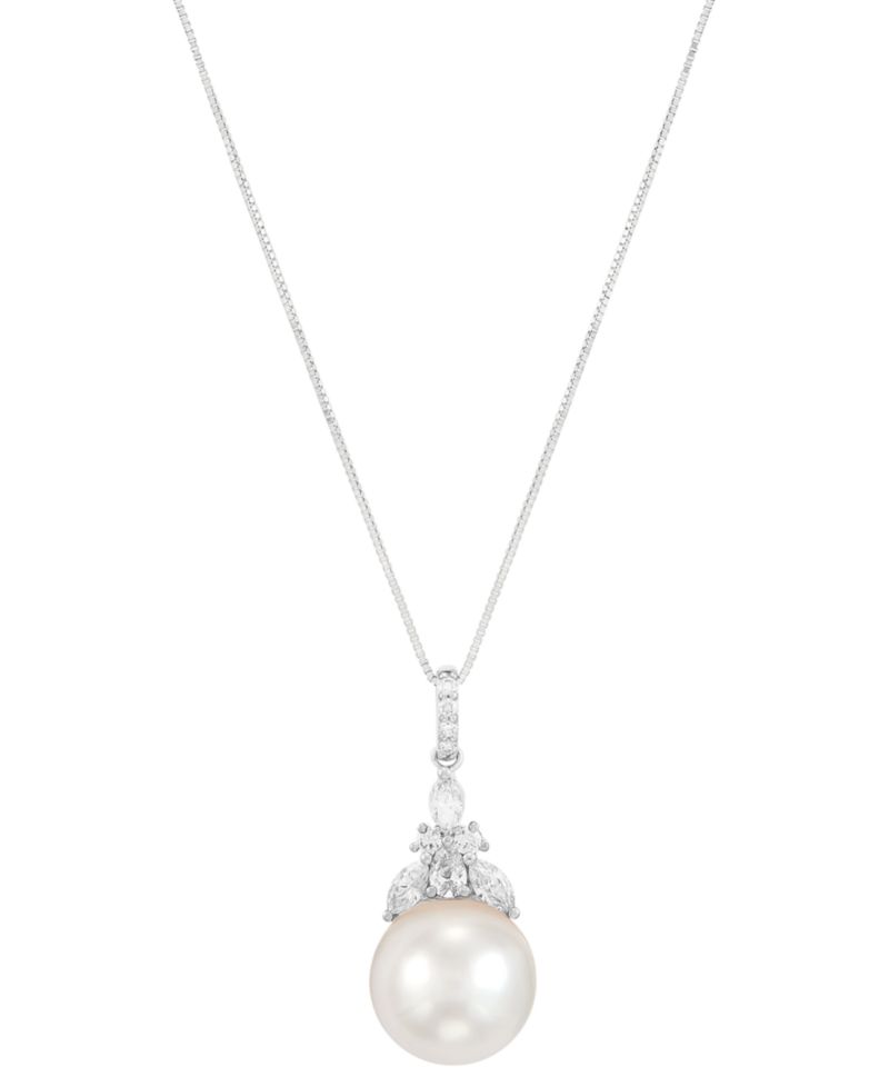 Cultured Freshwater Pearl (12mm) & Lab Grown Diamond (1/2 ct. t.w.) 18" Pendant Necklace in 14k White Gold