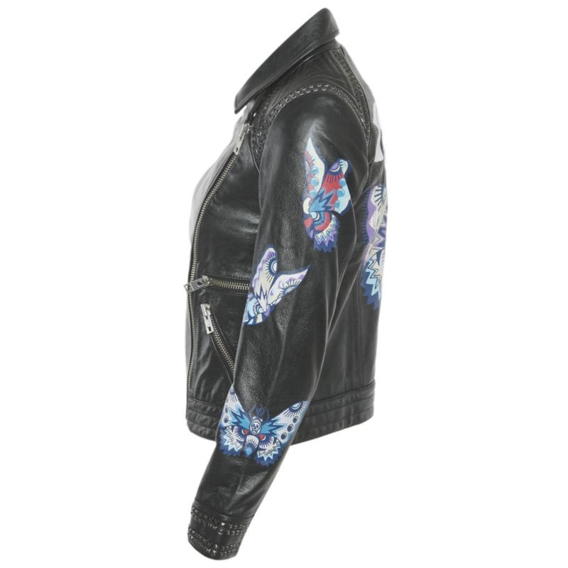 Women's Black Leather Kawai Biker Jacket