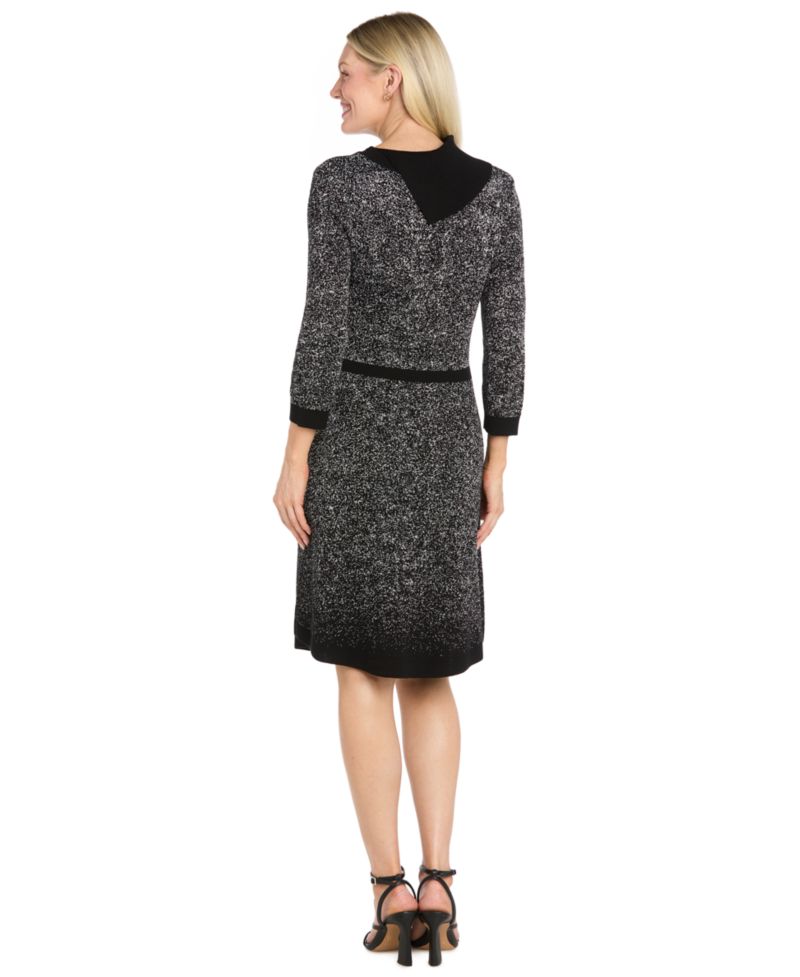 Women's Fit and Flare Metallic Ombr&eacute; 3/4-Sleeve Sweater Dress
