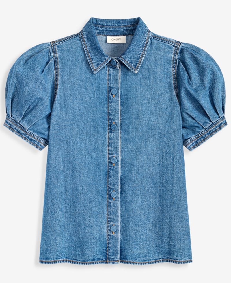 Women's Cotton Puffed-Sleeve Denim Shirt