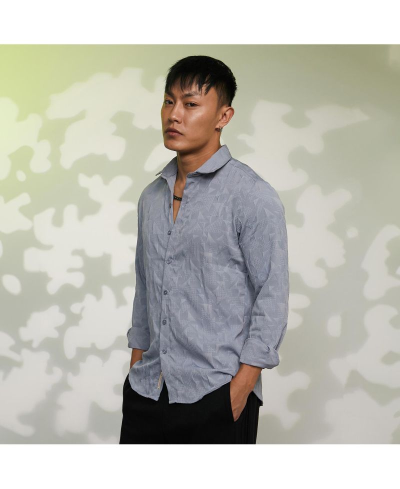 Men's Ash Grey Geometric-Texture Shirt
