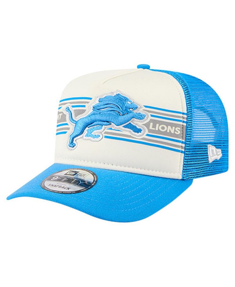 Men's Cream/Blue Detroit Lions Banner A-Frame 9FIFTY Trucker Snapback Hat
