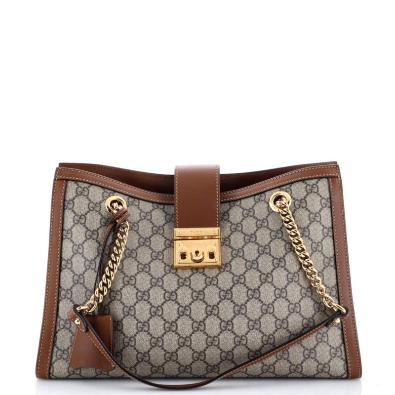 Medium Padlock Chain Tote GG Coated Canvas with Leather