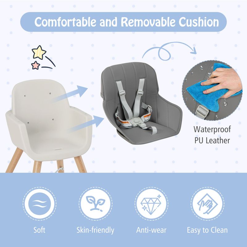 3-in-1 Convertible Wooden Baby High Chair with Cushion