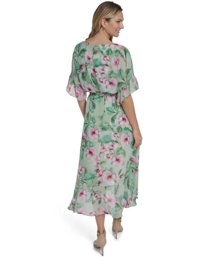 Petite Jewel Neck Ruffle-Sleeve Dress