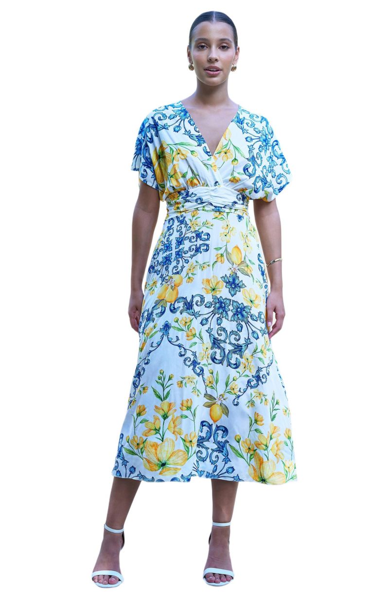 Women's Lemon-Print Midi Dress