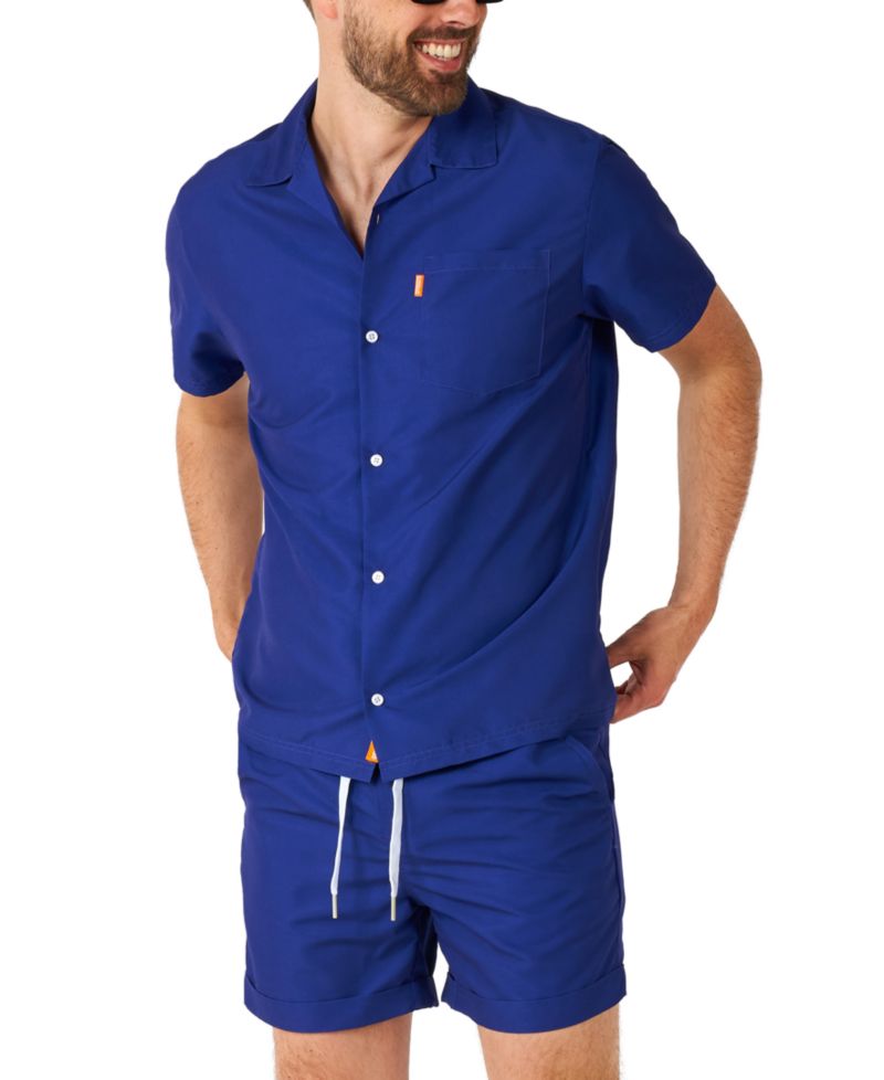 Men's Summer Set - 2 Piece Beach Wear set - Navy Blue - Matching Shirt and Shorts