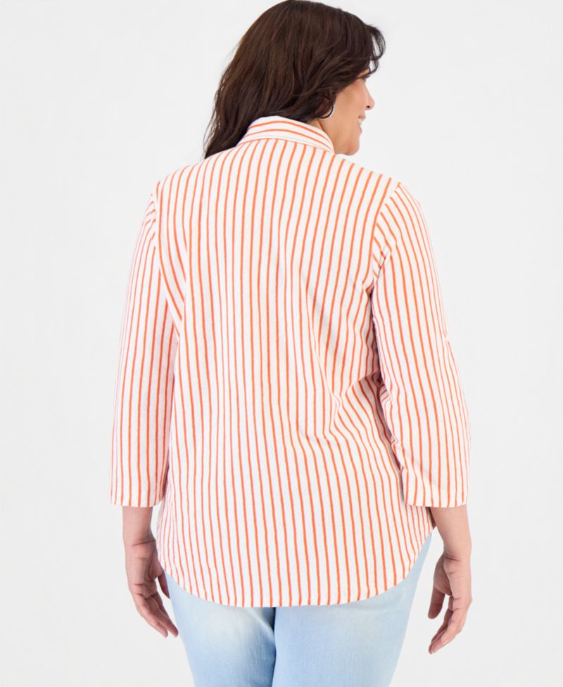 Petite Collared Neck Button-Down Top