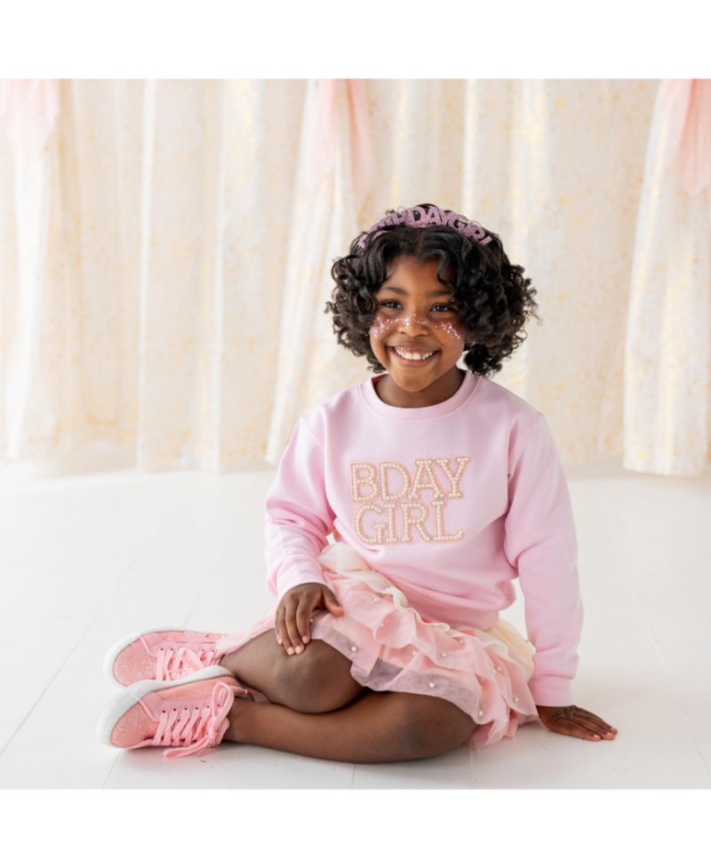 Little Girls Pearl BDay Girl Patch Sweatshirt