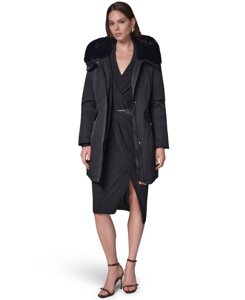 Women's Belted Hooded Mid-Length Puffer Coat