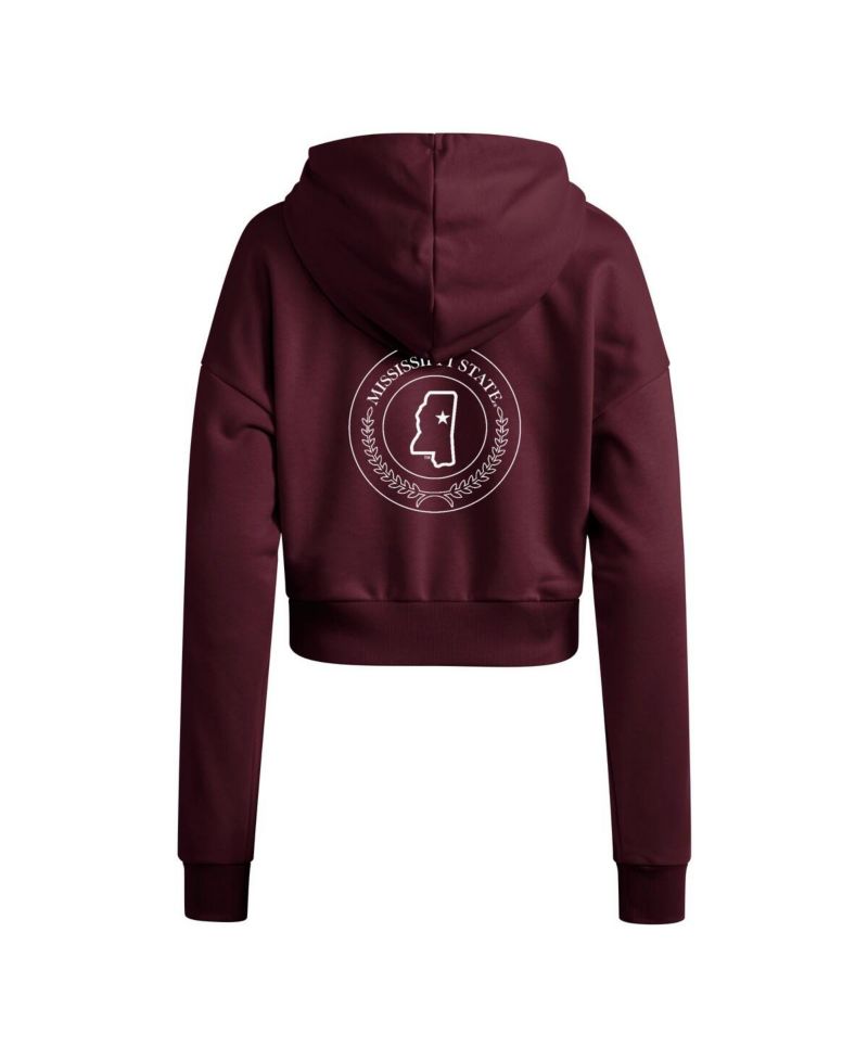 Women's Maroon Mississippi State Bulldogs Campus Queen Cropped Pullover Hoodie
