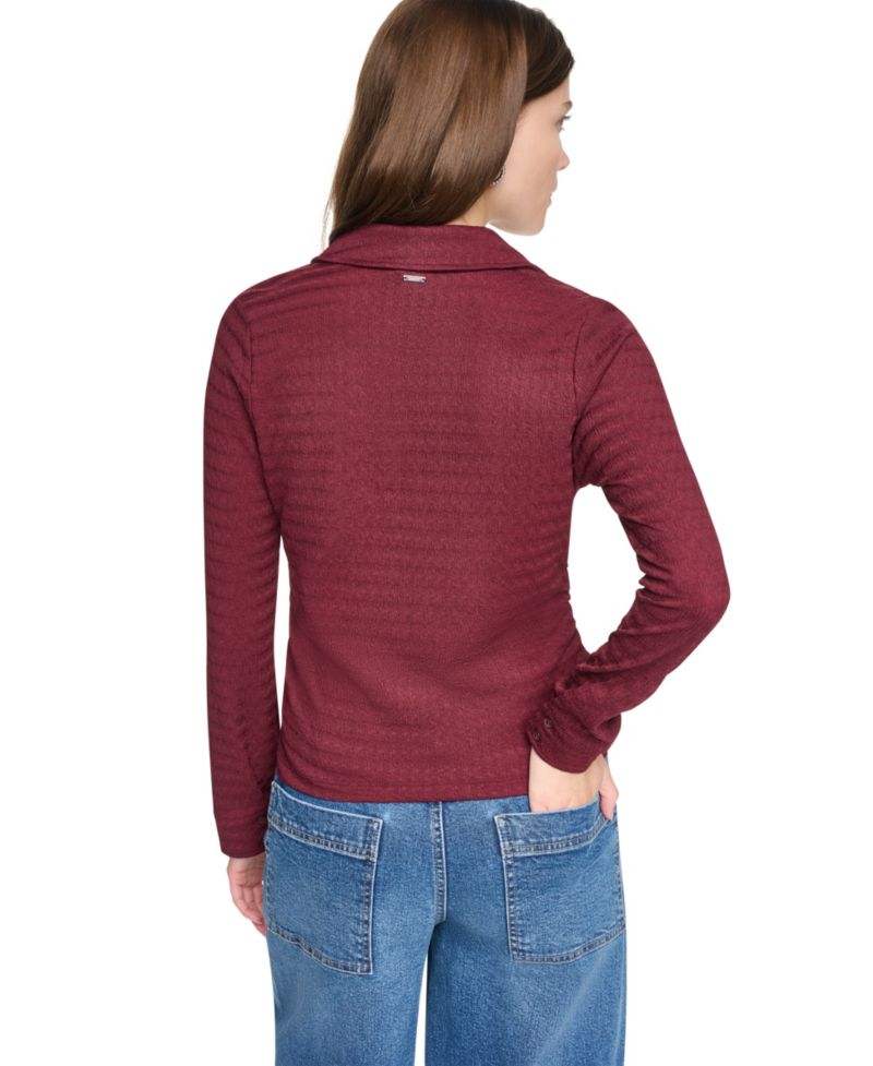 Petite Textured Knit Button Front Top
