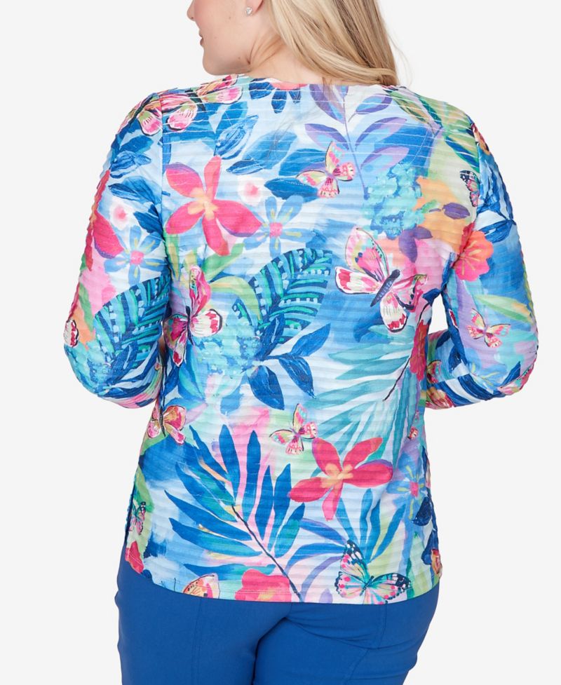 Women's The Royal Treatment Tropical Butterfly Ruffle Textured Top